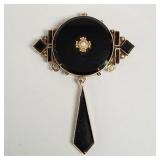 Antique 10k gold & onyx brooch- 8.2g, 2",