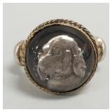 Antique 14k gold & Essex crystal dog motif ring-