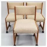 3 mid-century oak dining chairs w/ upholstered