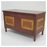 Antique paneled wood trunk with polychrome paint-