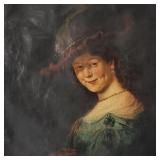 Antique portrait oil painting on canvas- woman