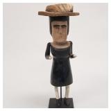 Antique folk art painted carving of a woman with