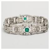 Vintage platinum diamond & emerald bracelet: