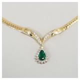 14K gold necklace s/w diamonds & emerald- 8.1g,