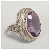 14k white gold filigree ring s/w large amethyst: