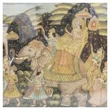 Large framed hand painted Indian textile- Royal