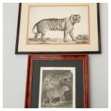 2 framed antique tiger, etc. prints incl