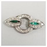 Platinum, diamond & emerald clasp w/ 2 links-