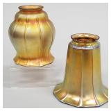 2 Steuben signed gold aurene art glass shades-