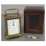 Antique French carriage clock w/ travel box & key