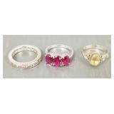 3 sterling silver rings s/w stones incl citrine,