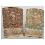 2 pair antique bronze bookends both archer motif-