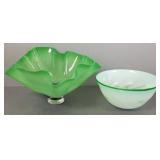 2 art glass bowls- 1 signed Sorenson: 8 1/2"H