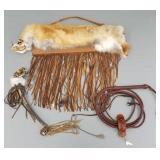 3 leather items: Lg. 25" scabbard, whip & club