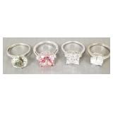 4 sterling silver rings s/w large faceted stones-