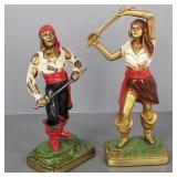 Pair brass clad pirate motif bookends- 10 1/2",