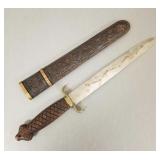 Vintage Asian short sword w/ carved wood
