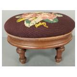 Antique Victorian footstool w/ needlepoint cover-