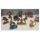 10 vintage single metal bookends- 8" tallest