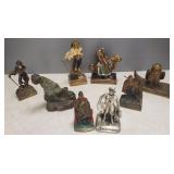 7 vintage single clad metal figural bookends-