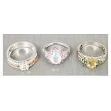 3 sterling silver rings s/w gemstones incl citrine