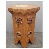 Antique oak carved hexagon stand (as seen- top