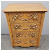 Antique oak carved small four drawer chest- 30"H