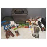 Gp asst ammo, leather holster, ammo box, etc