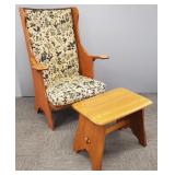 Vintage maple handmade wing chair w/ foot stool