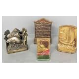 4 pair vintage iron bookends incl fish motif-