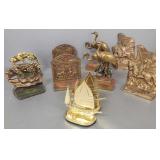 5 pair vintage metal bookends incl Egyptian motif,