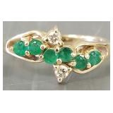 14k gold ring s/w small emeralds & diamonds- 2.9g,