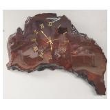 Mid-century natural burl wood slab clock 34"H 20"W