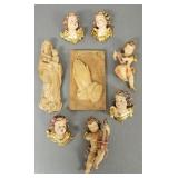 8 Italian carved angel/ putti figures- 9"H tallest