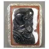 14k white gold & sardonyx double cameo ring: 13.0g