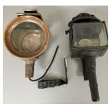 2 antique carriage lamps- electrified (one glass
