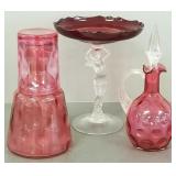 3 piece glass: Cambridge nude compote & 2 pcs