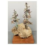 Mid-century copper tree sculpture on a stone base