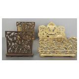 2 ornate metal folding book racks- 12 1/2" longest