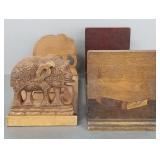 2 wood folding book racks: carved elephants &