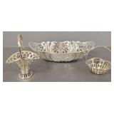 2 miniature 800 silver baskets & an English