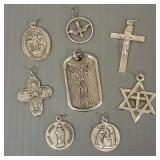8 sterling silver religious medals, crosses, etc.
