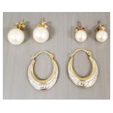 3 pair 14k gold earrings incl pearls- 3.7g total