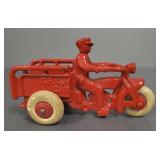 Hubley vintage cast iron toy motorcycle crash car-