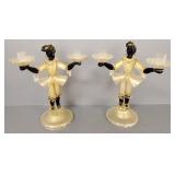 2 Murano figural glass candleholders- 13 1/2'H,