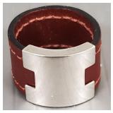 Hermes 'Lurie' leather & metal ring- size 7