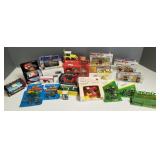 Gp small toy tractors & cars in boxes, etc incl.