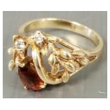 14k gold, citrine & clear stone ring- 4.4g, sz 6