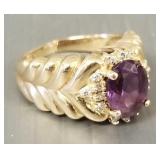 14k gold, amethyst & diamond ring- 7.2g, sz 6 1/4,