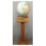 Vintage 34'H oak pedestal w/ vintage globe-
